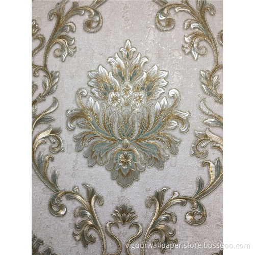 Damacus Flower PVC Wallpaper Designs Waterproof Wall Paper